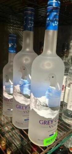 DESCRIPTION (2) 1.75 LITER BOTTLE OF GREY GOOSE AND (1) 750 MIL BOTTLE. THIS LOT IS: SOLD BY THE PIECE LOCATION KITCHEN QTY 3