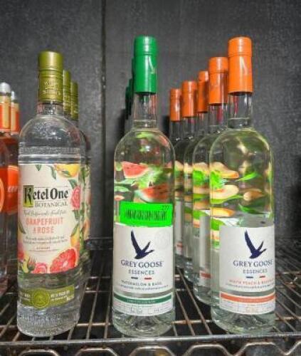 DESCRIPTION (12) ASSORTED BOTTLES OF GREY GOOSE ESSENCE AND KETEL ONE GRAPE FRUIT. THIS LOT IS: SOLD BY THE PIECE LOCATION KITCHEN QTY 12