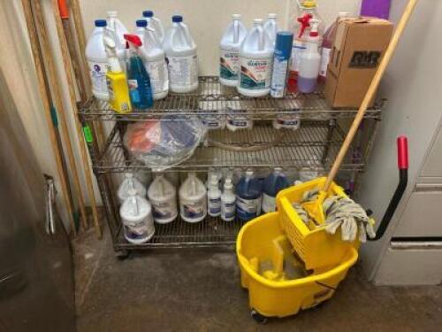 DESCRIPTION (1) LARGE LOT OF ASSORTED CLEANING SUPPLIES. ADDITIONAL INFORMATION MOP BUCKET AND MOPS INCLUDED. THIS LOT IS: ONE MONEY LOCATION KITCHEN