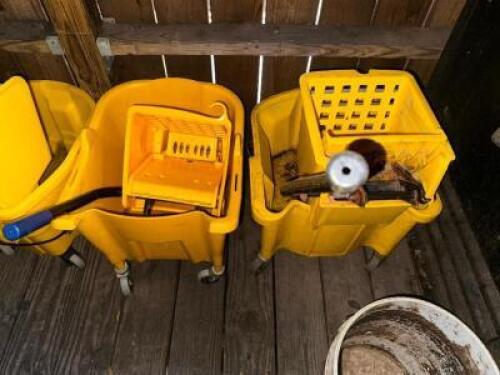 DESCRIPTION (2) YELLOW MOP BUCKETS W/ WRINGERS THIS LOT IS: SOLD BY THE PIECE LOCATION OUTSIDE QTY 2