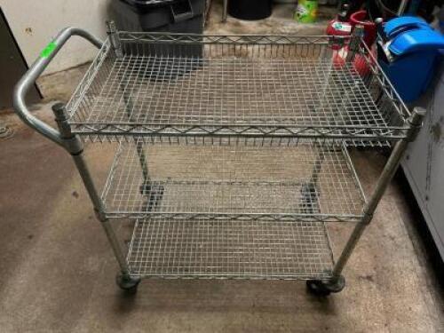 DESCRIPTION THREE TIER WIRE UTILITY CART. LOCATION KITCHEN QTY 1