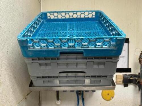 DESCRIPTION 24" STAINLESS GLASS RACK WALL SHELF W/ (2) RACKS. LOCATION KITCHEN QTY 1