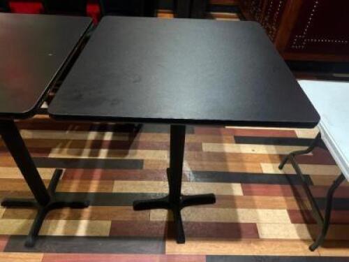 DESCRIPTION 30" X 30" BLACK COMPOSITE TABLE WITH PUB BASE. SIZE 30" X 30: LOCATION BACK BAR QTY 1