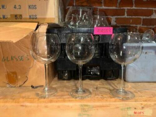 DESCRIPTION PLASTIC TOTE AND CONTENTS - BAR GLASSES THIS LOT IS: ONE MONEY LOCATION WAREHOUSE QTY 1