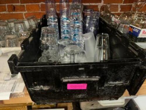 DESCRIPTION PLASTIC TOTE AND CONTENTS - BAR GLASSES THIS LOT IS: ONE MONEY LOCATION WAREHOUSE QTY 1