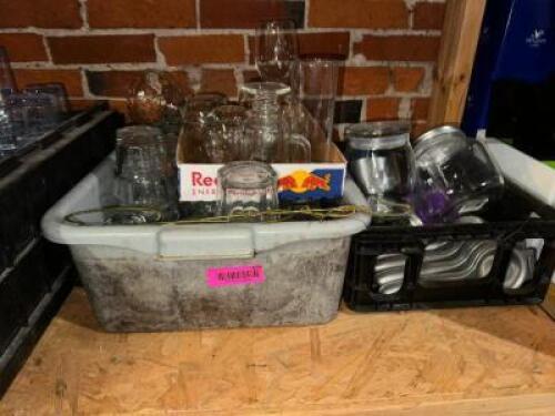 DESCRIPTION PLASTIC TOTE AND CONTENTS - BAR GLASSES THIS LOT IS: ONE MONEY LOCATION WAREHOUSE QTY 1