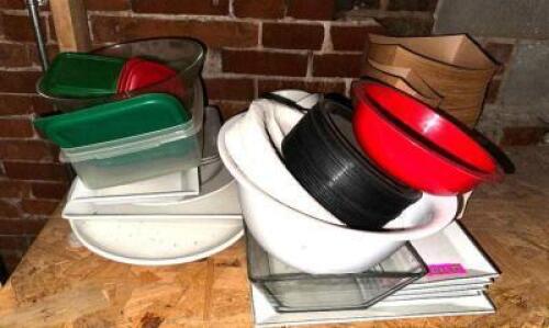 DESCRIPTION (1) LOT OF ASSORTED PLATES. CONTAINERS, AND BOWLS