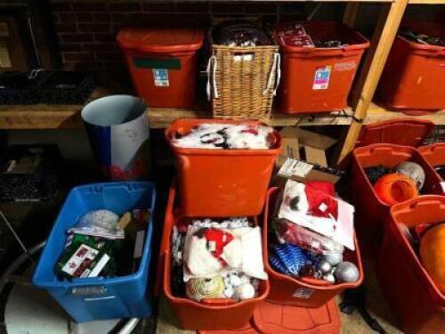 DESCRIPTION (8) ORANGE PLASTIC TOTES W/ CONTENTS - ASSORTED HALLOWEEN DECORATIONS. THIS LOT IS: ONE MONEY LOCATION WAREHOUSE QTY 1