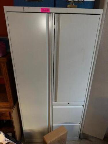 DESCRIPTION 24" TWO DOOR METAL STORAGE CABINET THIS LOT IS: CONTENTS ARE NOT INCLUDED. LOCATION OFFICE QTY 1
