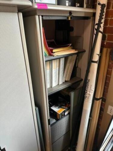 DESCRIPTION 24" TWO DOOR METAL STORAGE CABINET THIS LOT IS: W/ CONTENTS LOCATION OFFICE QTY 1