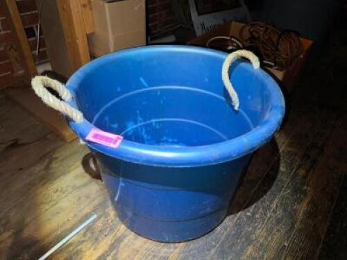 DESCRIPTION BLUE PLASTIC TOTE W/ ROPE HANDLES LOCATION WAREHOUSE QTY 1