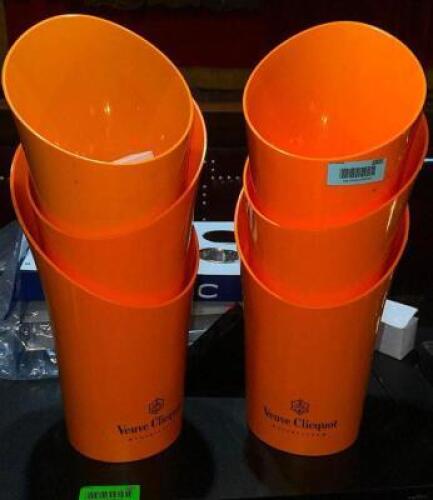 DESCRIPTION (6) ORANGE PLASTIC VEUVE CLICQUOT BOTTLE PRESENTERS. THIS LOT IS: SOLD BY THE PIECE LOCATION BACK BAR QTY 6