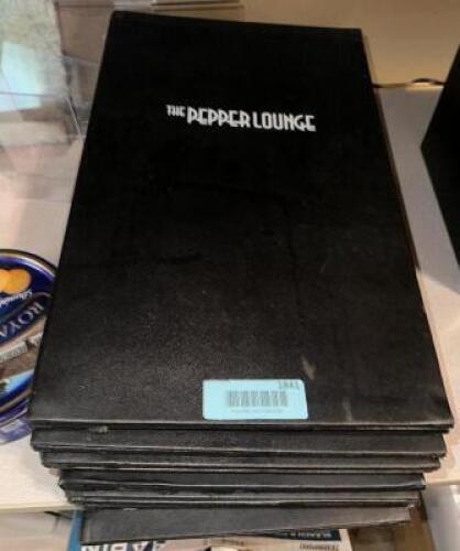 DESCRIPTION (6) PEPPER LOUNGE BLACK DRINK MENUS THIS LOT IS: ONE MONEY LOCATION OFFICE QTY 1