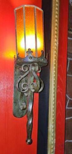 DESCRIPTION (4) CAST IRON WALL SCONCE W/ LUCITE RED SHADES. THIS LOT IS: SOLD BY THE PIECE LOCATION WAREHOUSE QTY 4