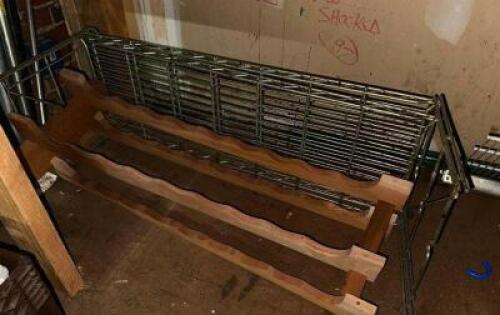 DESCRIPTION WOODEN BOTTLE RACK AND SEVERAL WIRE SHELVING INSERT THIS LOT IS: ONE MONEY LOCATION WAREHOUSE QTY 1