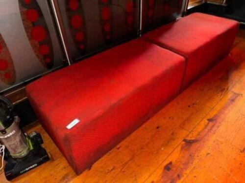 DESCRIPTION 50" RED UPHOLSTERED BENCH SEATS. ADDITIONAL INFORMATION SOME WEAR AND TEAR. THIS LOT IS: SOLD BY THE PIECE LOCATION MAIN BAR QTY 2
