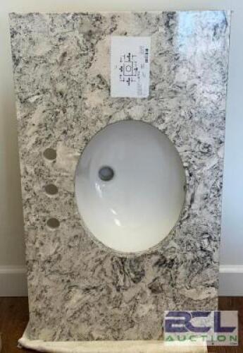 37" QUARTZ VANITY TOP WITH BACK SPLASH AND 12" BOWL