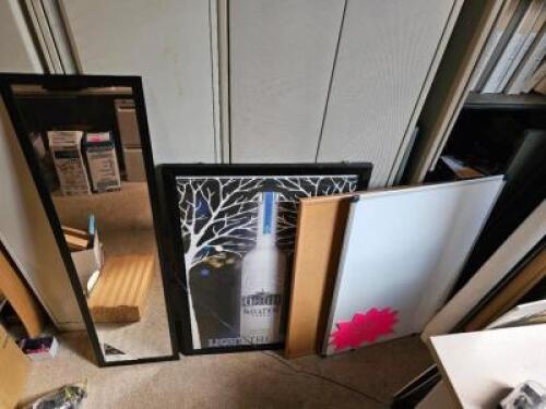 DESCRIPTION: MIRROR, POSTER, CORK BOARD, AND DRY ERASE BOARD. LOCATION: OFFICE QTY: X 1