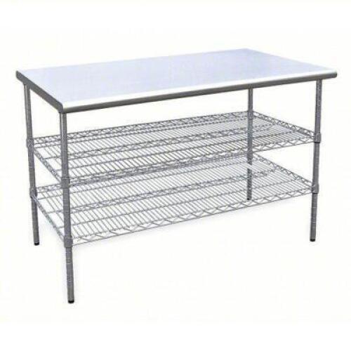 DESCRIPTION: (1) WORK TABLE BRAND/MODEL: PRODUCT NUMBER #4UEL8 INFORMATION: STAINLESS STEEL, FIXED HEIGHT, 600 LB CAPACITY SIZE: 60" X 30" X 34-1/2" R