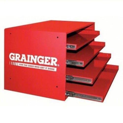 DESCRIPTION: (1) SLIDING DRAWER CABINET BRAND/MODEL: DURHAM #49H236 INFORMATION: RED, FOR 4 DRAWERS, NO BOXES INCLUDED SIZE: 20" X 15-3/4" X 15" RETAI