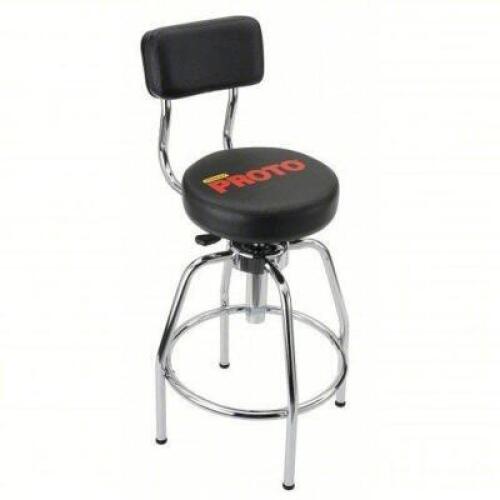 DESCRIPTION: (1) HEAVY DUTY SHOP STOOL BRAND/MODEL: PROTO #JFC1011 INFORMATION: BLACK, BACKREST INCLUDED, SILVER SIZE: 44" H RETAIL$: $366.38 EA QTY: