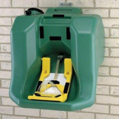 DESCRIPTION: (1) EYE WASH STATION BRAND/MODEL: HAWS #4HRX9 INFORMATION: GREEN, WALL OR CART MOUNTING SIZE: 22 1/2 IN HT, 21 1/2 IN WD, 19 1/2 IN DP RE