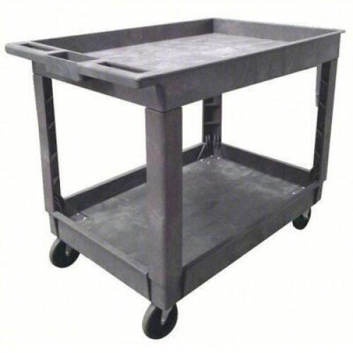 DESCRIPTION: (1) UTILITY CART WITH DEEP LIPPED SHELVES BRAND/MODEL: PRODUCT NUMBER #5UTJ2 INFORMATION: PLASTIC, GRAY, 500 LB CAPACITY SIZE: 41 IN X 26