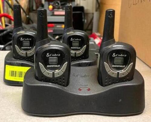 (4) COBRA PR150A TWO WALK WALK TALKIES W/ CHARGER BASE.
