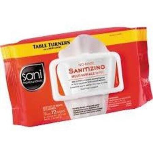 DESCRIPTION: (6) NO RINSE SANITIZING WIPES BRAND/MODEL: SANI PROFESSIONAL SIZE: 72 WIPES PER CONTAINER RETAIL$: $10.00 EA QTY: 6