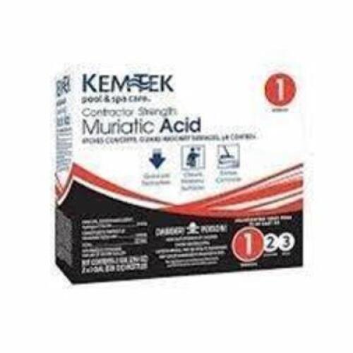 DESCRIPTION: (1) MURIATIC ACID BRAND/MODEL: KEMTEK POOL AND SPA SIZE: 1 GALLON RETAIL$: $20.00 EA QTY: 1