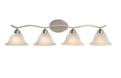 ANDENNE 34.3 IN. 4-LIGHT TRANSITIONAL BRUSHED NICKEL BATHROOM VANITY LIGHT FIXTURE WITH MARBLEIZED GLASS SHADES