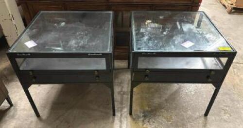 (2) GLASS TOP ENCLOSED 1-DRAWER SIDE TABLE