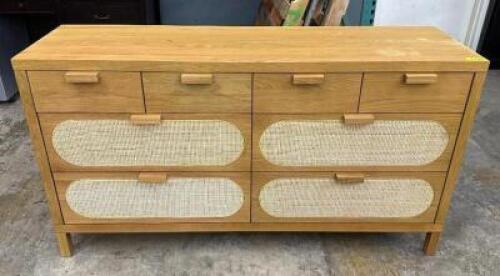 8-DRAWER WOODEN/WICKER DRESSER