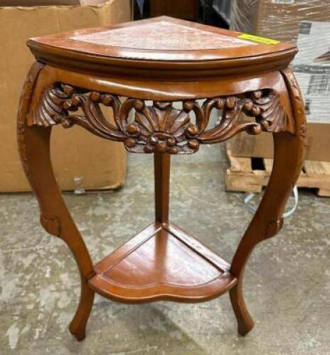 DECORATIVE WOODEN CORNER TABLE WITH MARBLE TOP