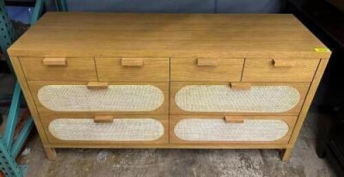 8-DRAWER WOODEN/WICKER DRESSER