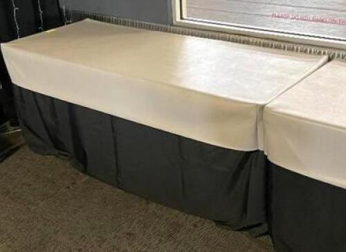 (2) WHITE LIFETIME FOLDING TABLE 72" X 30" X 29" WITH COVERS