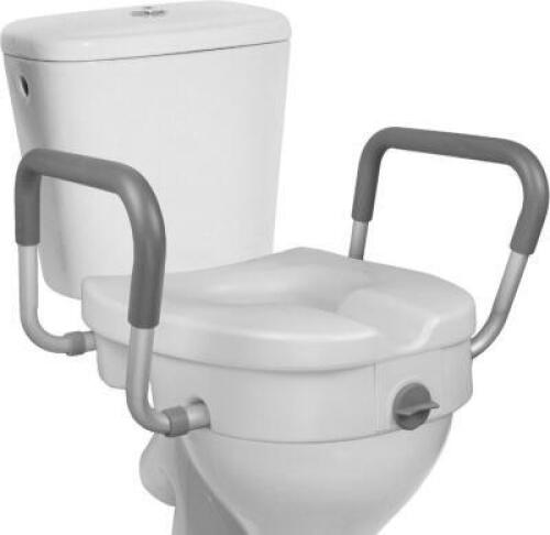 RAISED TOILET SEAT RISER WITH ADJUSTABLE PADDED ARMS