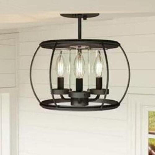 DAXTON 3-LIGHT MATTE BLACK INDOOR/OUTDOOR SEMI FLUSH MOUNT LIGHT
