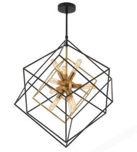 IMPERIUM 9-LIGHT BLACK AND GOLD MODERN SPUTNIK GEOMETRIC CAGE CHANDELIER LIGHT FIXTURE