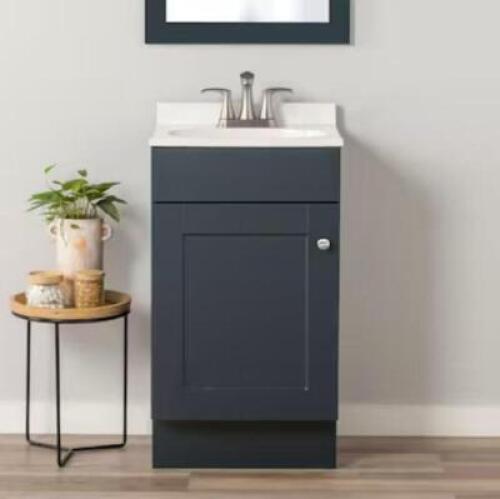 18" DOVER NAVY BLUE SINGLE BATHROOM VANITY WITH WHITE CULTURED MARBLE TOP