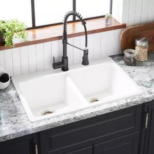 33" TOTTEN DOUBLE-BOWL GRANITE COMPOSITE DUAL-MOUNT KITCHEN SINK IN WHITE