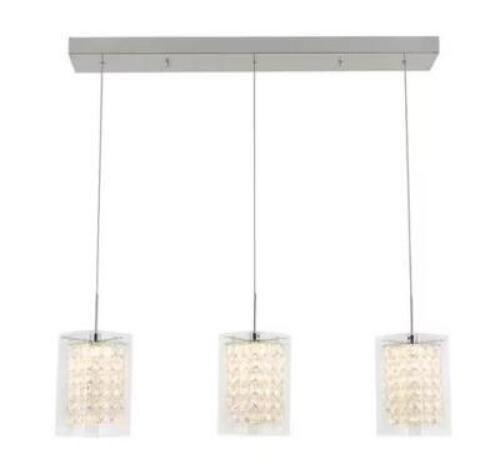 CRYSTAL CUBE 13-WATT 3 LIGHT CHROME MODERN INTEGRATED LED PENDANT LIGHT FIXTURE FOR DINING ROOM OR KITCHEN