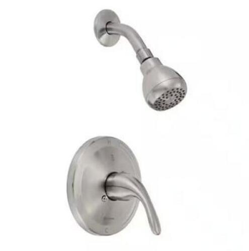 BUILDERS SINGLE HANDLE 1-SPRAY SHOWER FAUCET 1.8 GPM WITH CERAMIC DISC VALVES, INTEGRAL STOPS IN BRUSHED NICKEL