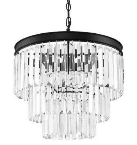 NORTH FALLS 5-LIGHT BLACK TIERED PENDANT LIGHT WITH CRYSTAL SHADE