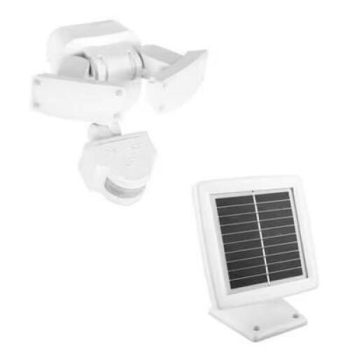 180 DEGREE WHITE MOTION SENSOR SOLAR POWERED OUTDOOR 2-HEAD LED SECURITY FLOOD LIGHT 500 LUMENS