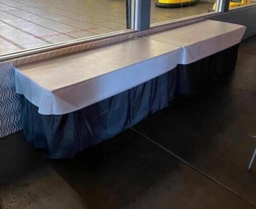 (2) WHITE LIFETIME FOLDING TABLE 72" X 30" X 29" WITH COVERS