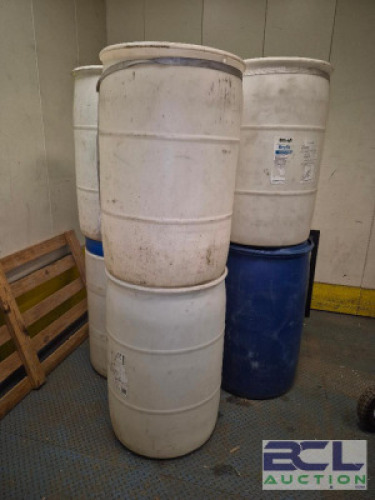 (6) - 55 GAL. BARRELS / WHITE AND BLUE