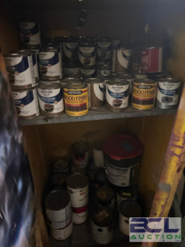 FIRE CABINET WITH PAINT CONTENTS AND ASSORTED HARDWARE