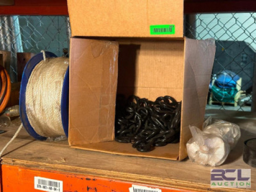 BOX OF LATCH HARDWARE AND ROPE