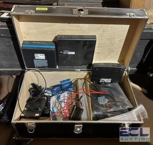 ASSORTED COMPUTER ACCESSORIES, CABLES ETC. WITH STORAGE BOX